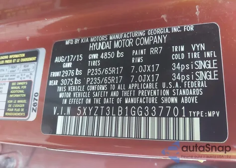 2016 Hyundai Santa Fe Sport 2.4L from USA, damaged, VIN 5XYZT3LB1GG337701